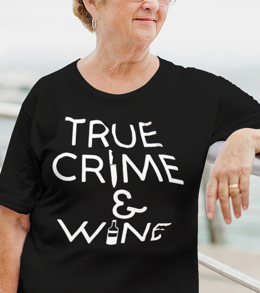 True Crime And Wine Knife And Bottle Motif T-Shirt