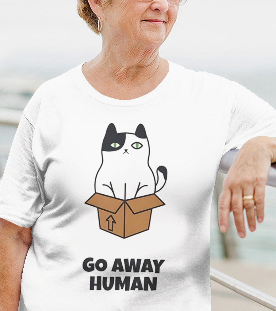 Black Cat In A Box Go Away Human T-Shirt
