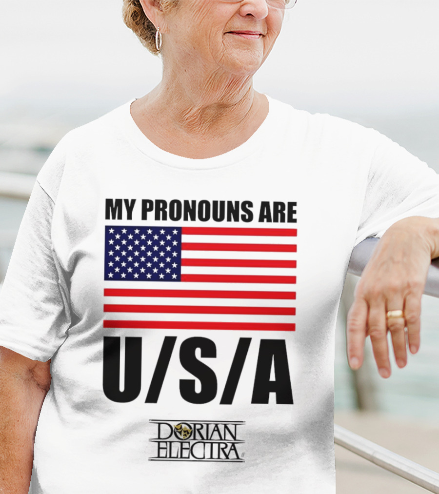 My Pronouns Are USA Dorian Electra American Flag T-Shirt