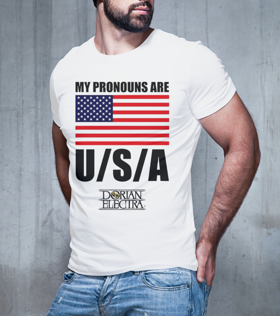 My Pronouns Are USA Dorian Electra American Flag T-Shirt