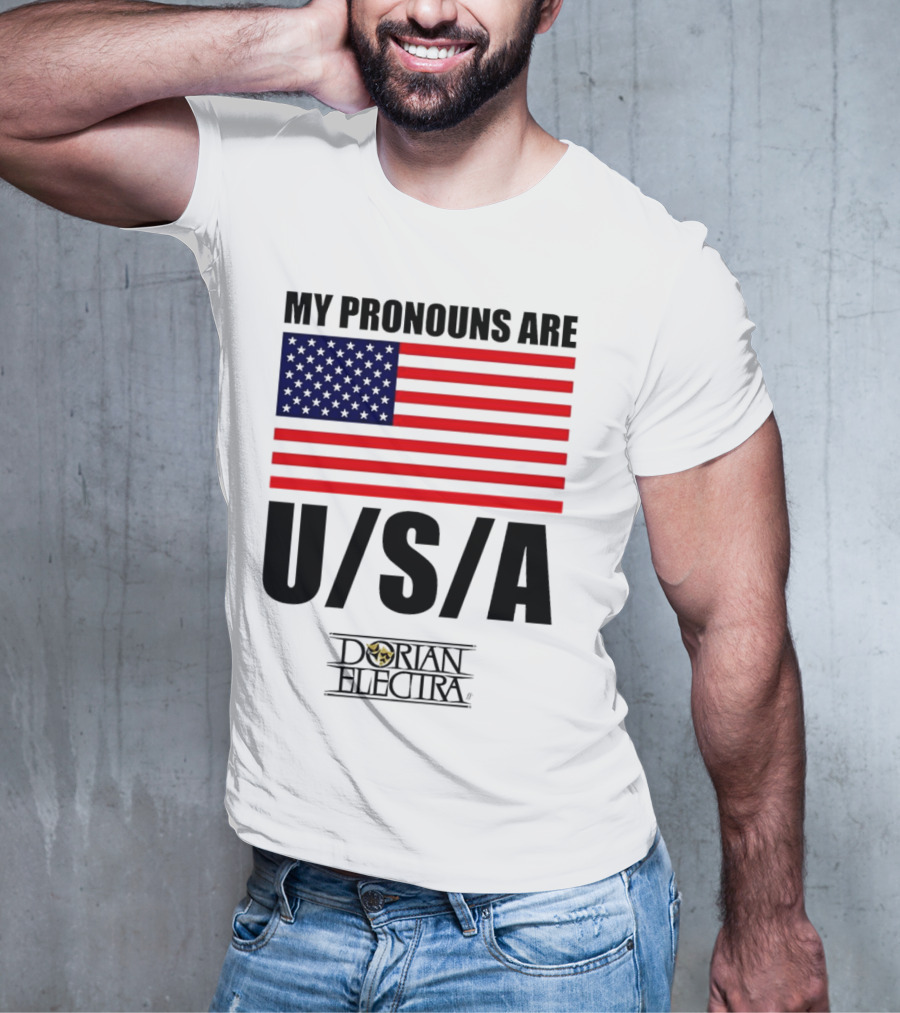 My Pronouns Are USA Dorian Electra American Flag T-Shirt