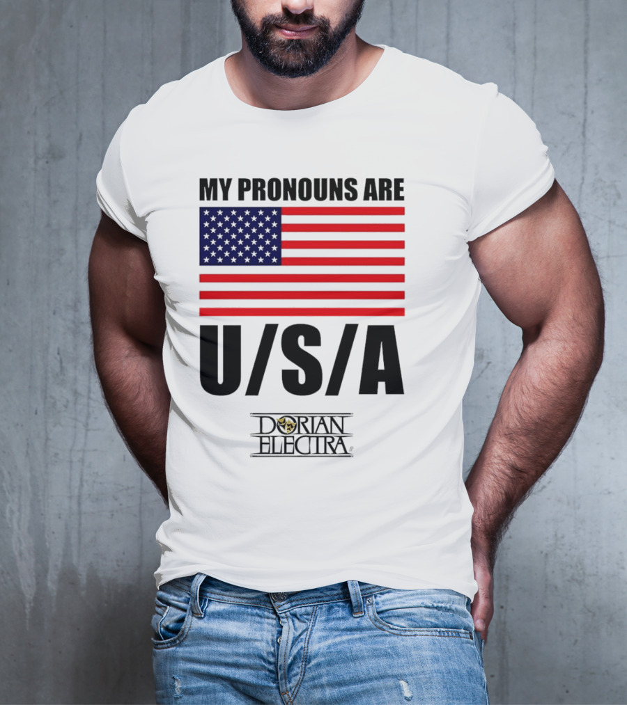 My Pronouns Are USA Dorian Electra American Flag T-Shirt
