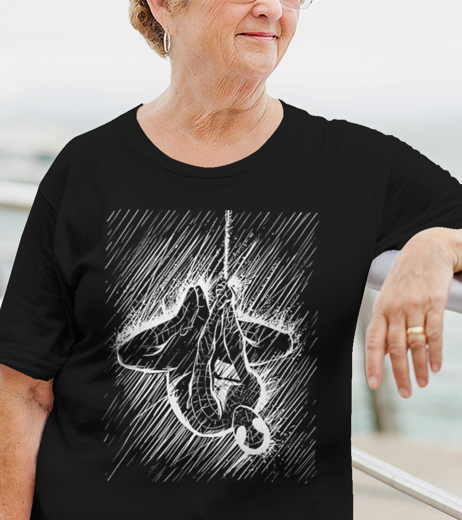 Spider-Man Hanging Upside Down In Heavy Rainstorm Sketch T-Shirt