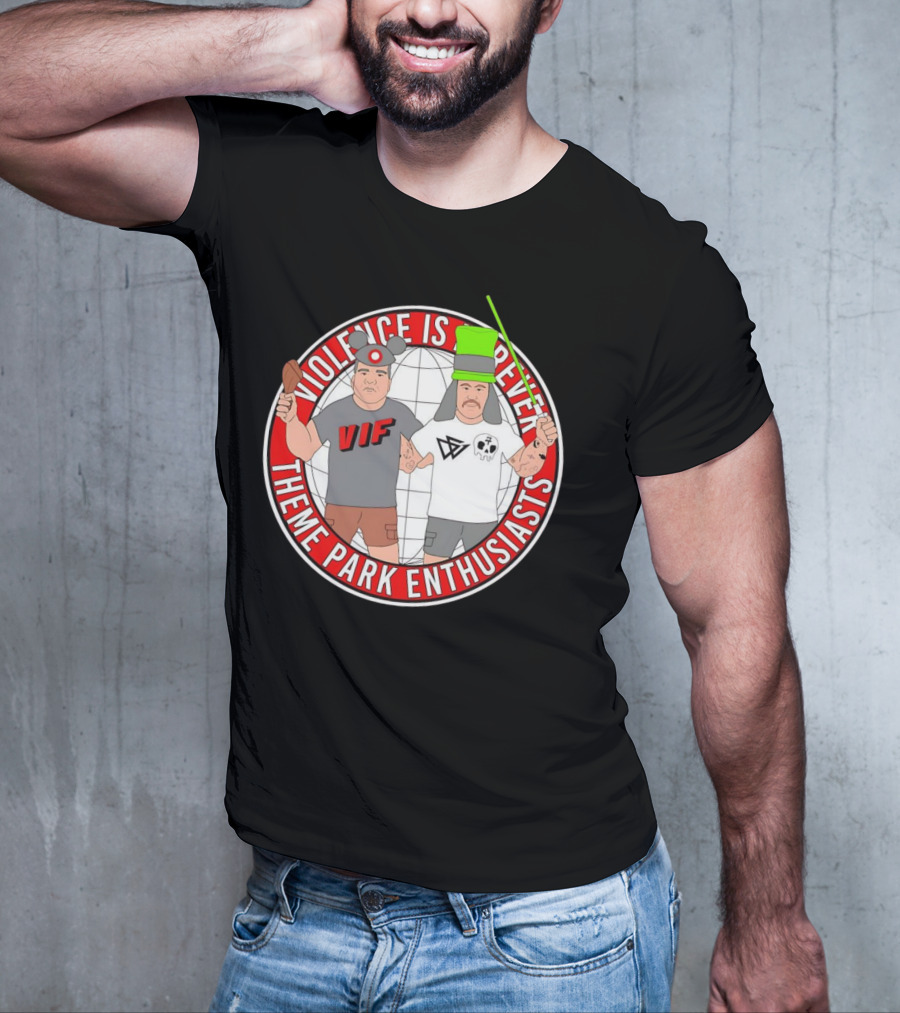 Violence Is Forever Theme Park Enthusiasts VIF Iconic Characters With Lightsaber And Turkey Leg T-Shirt