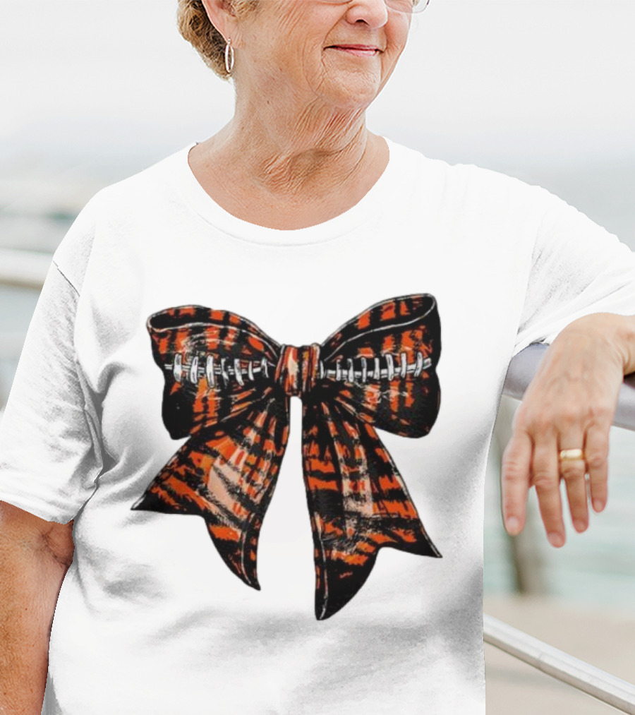 Cincinnati Football Bow Tiger Print Bowtie T-Shirt