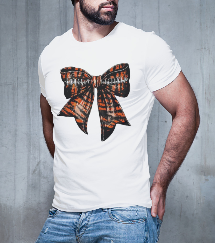 Cincinnati Football Bow Tiger Print Bowtie T-Shirt