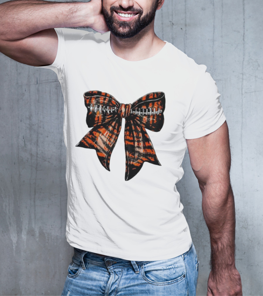 Cincinnati Football Bow Tiger Print Bowtie T-Shirt
