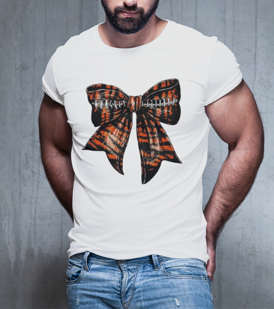Cincinnati Football Bow Tiger Print Bowtie T-Shirt