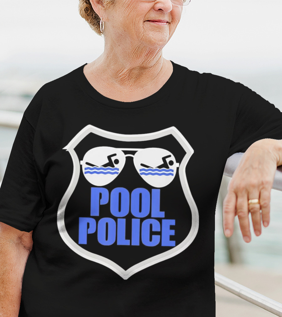 Pool Police Badge With Sunglasses Swimmers T-Shirt