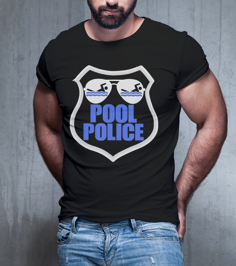 Pool Police Badge With Sunglasses Swimmers T-Shirt