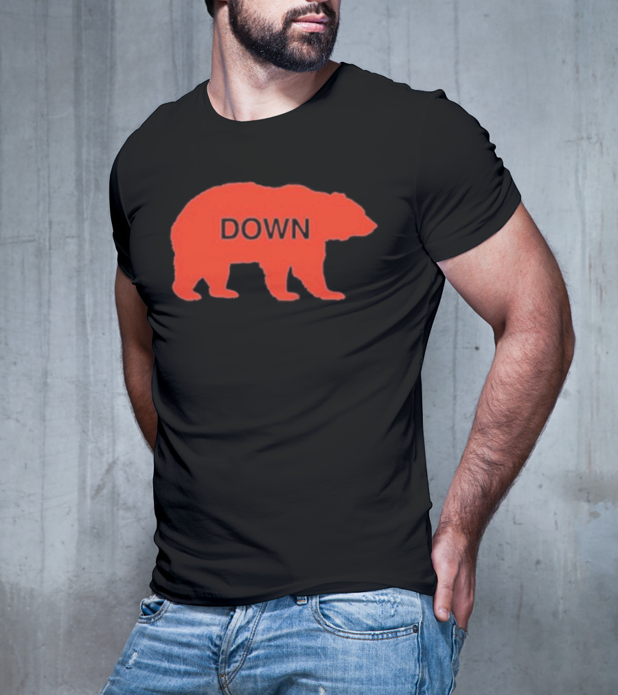 Walking Bear Down Red Bear Silhouette With Text DOWN T-Shirt