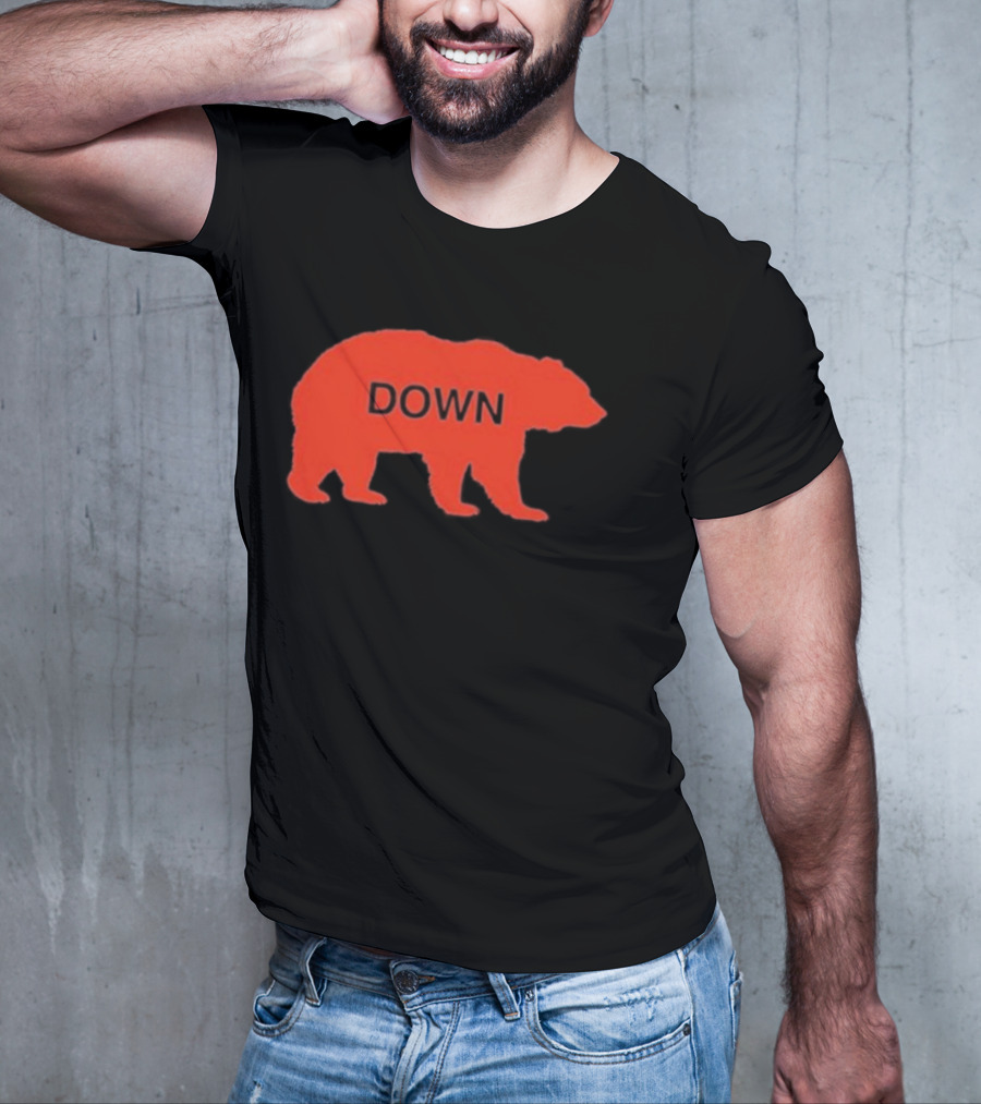 Walking Bear Down Red Bear Silhouette With Text DOWN T-Shirt