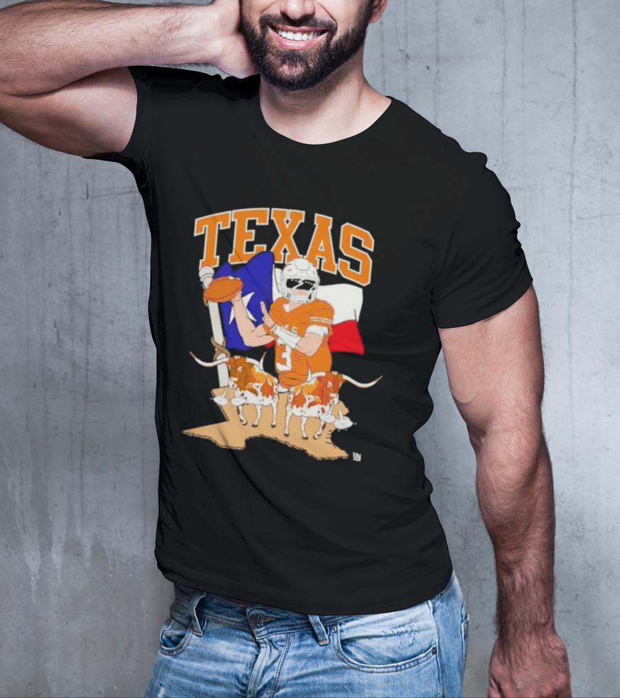 Texas Longhorns Football With Lone Star Flag And Player T-Shirt