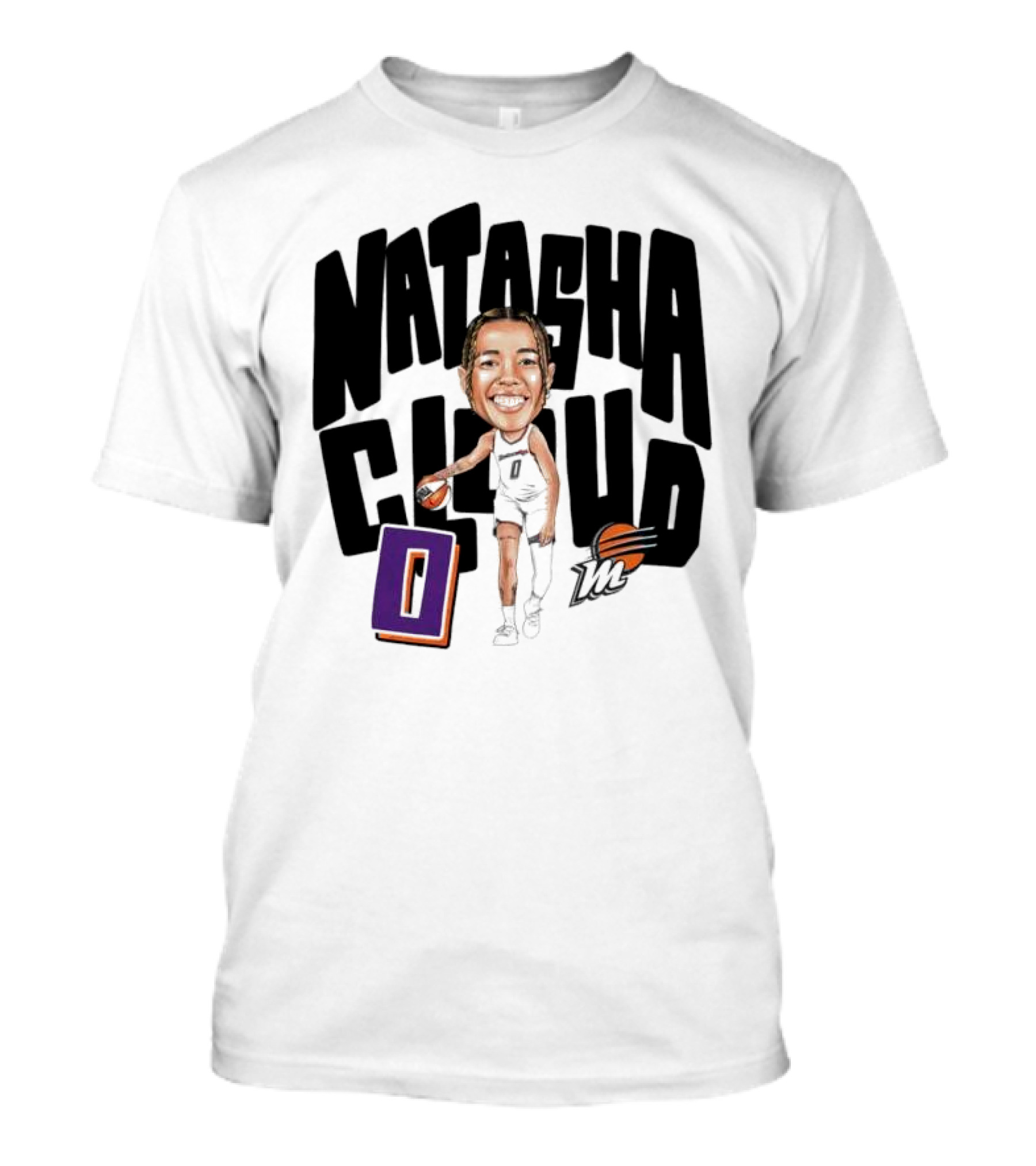 Natasha Cloud Phoenix Mercury Basketball Caricature With Orange Ball And Stylized Text T-Shirt