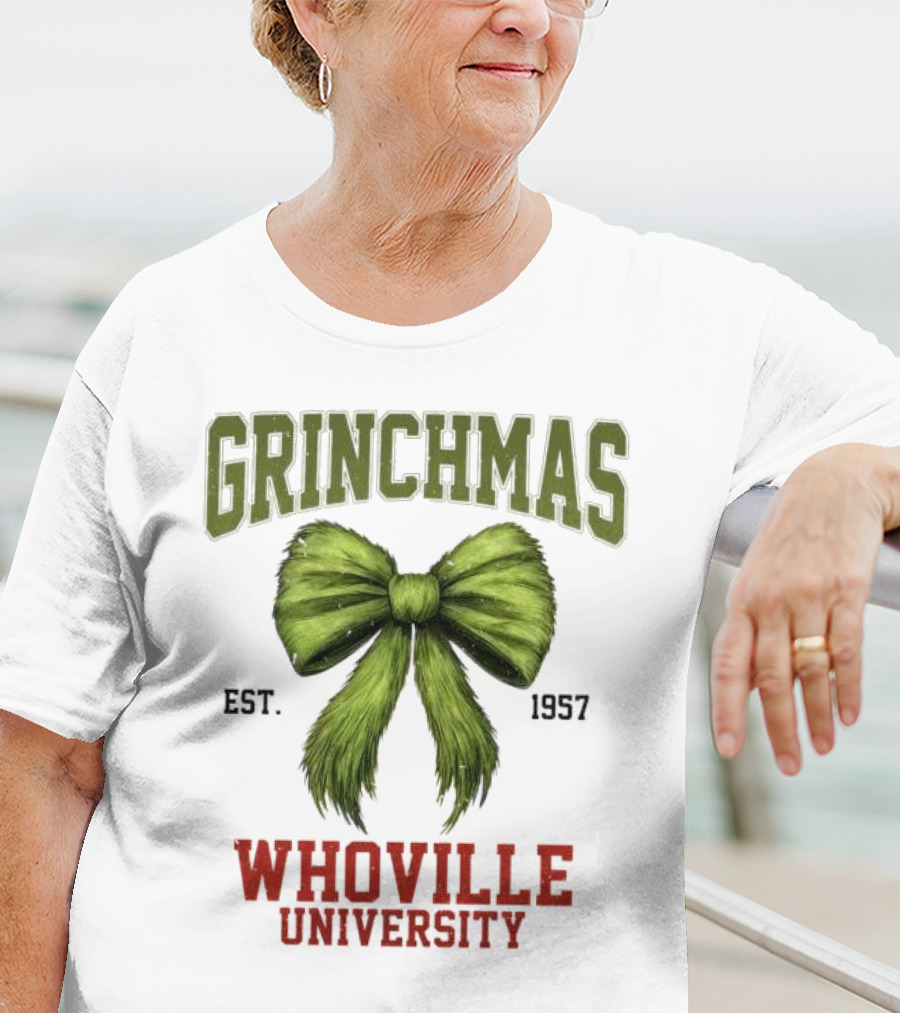 Grinchmas Whoville University Est 1957 Green Bow Emblem T-Shirt