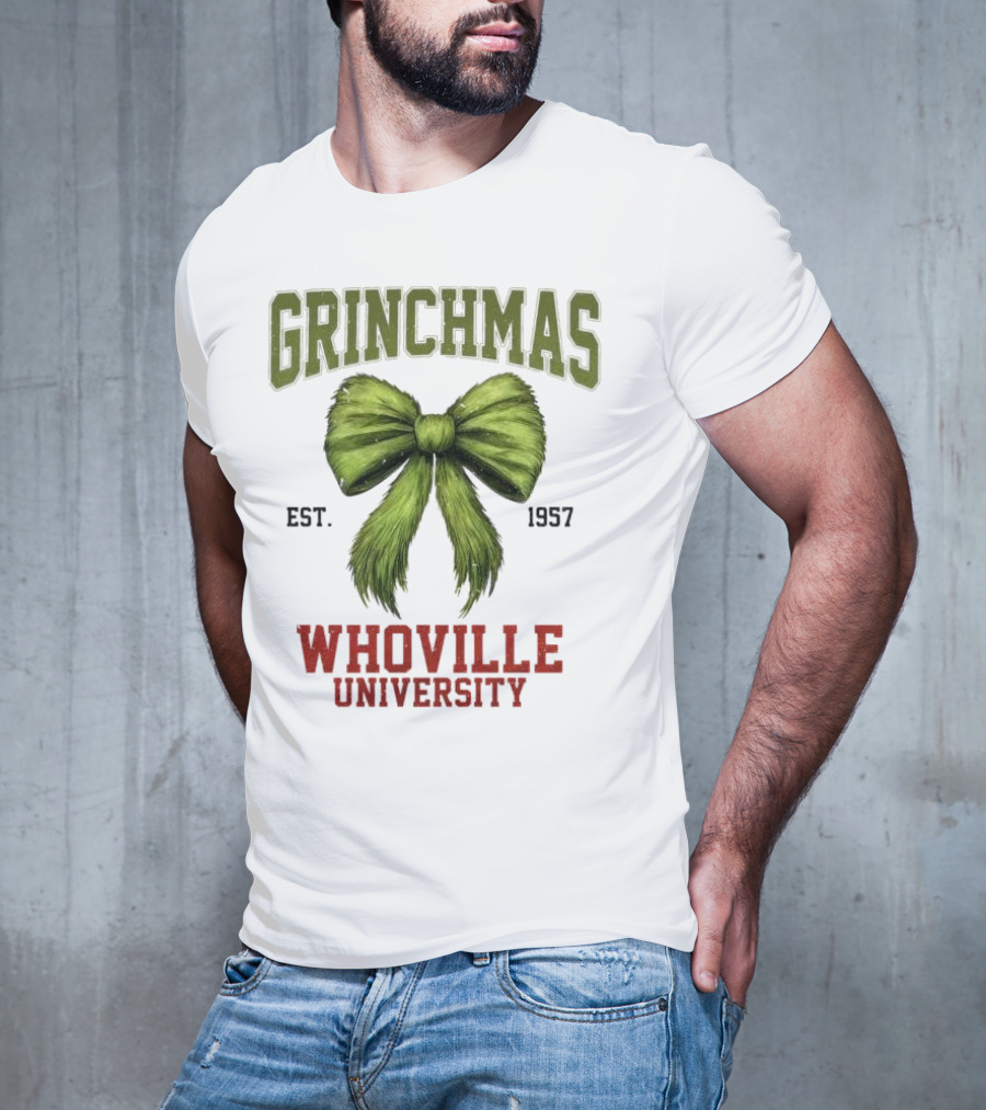 Grinchmas Whoville University Est 1957 Green Bow Emblem T-Shirt
