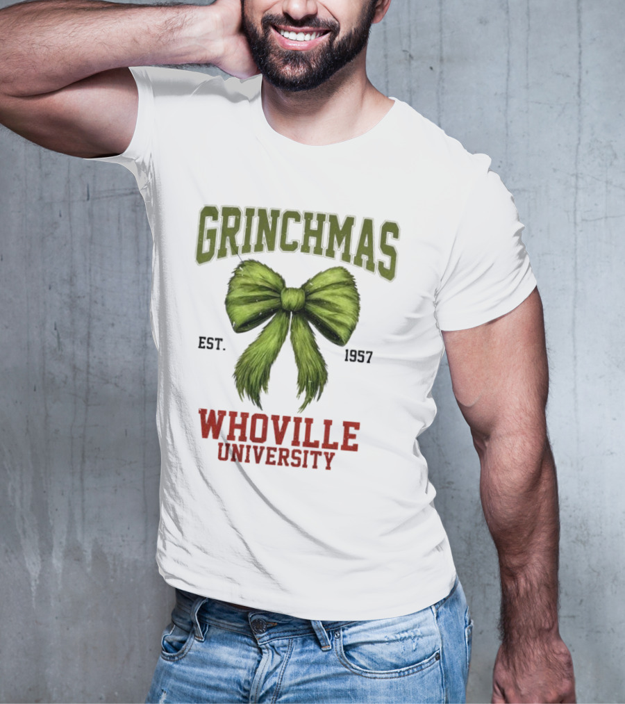 Grinchmas Whoville University Est 1957 Green Bow Emblem T-Shirt