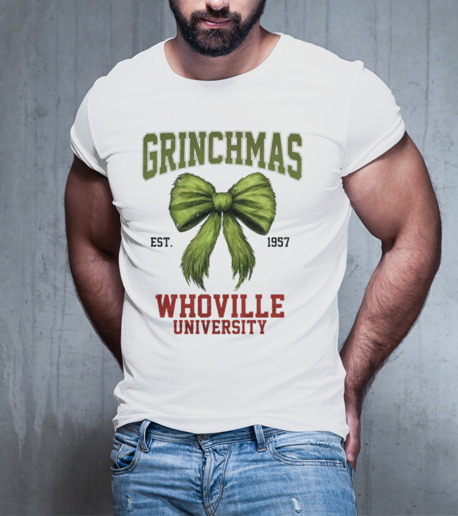 Grinchmas Whoville University Est 1957 Green Bow Emblem T-Shirt