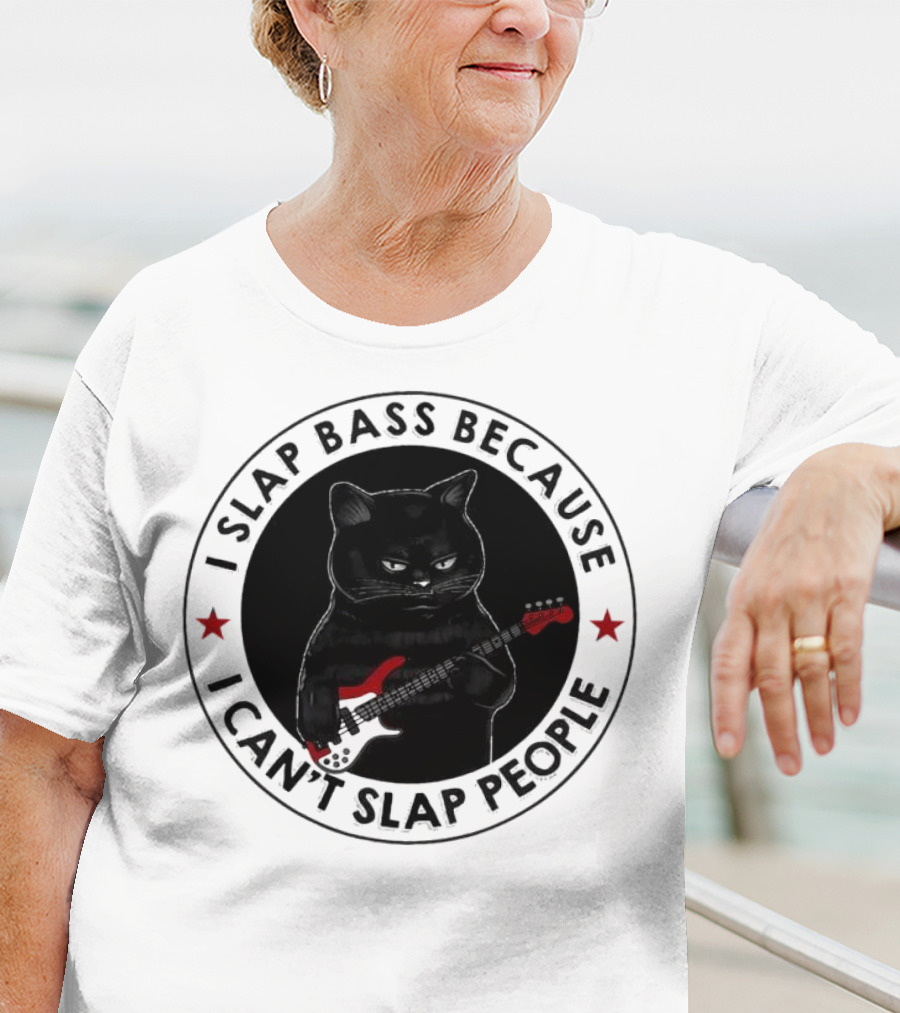 I Slap Bass Because I Can’t Slap People Guitar Cat T-Shirt