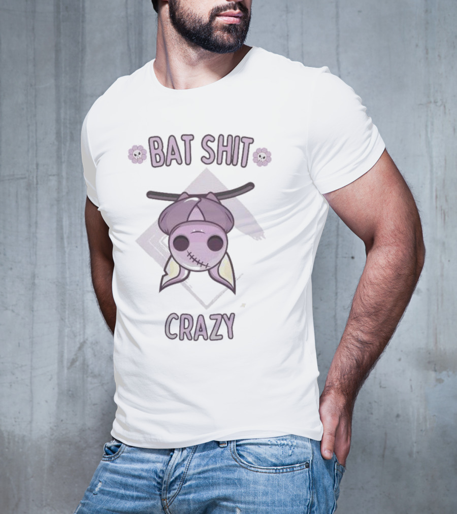 Bat Shit Crazy Purple Bat Hanging Upside Down With Flowers T-Shirt