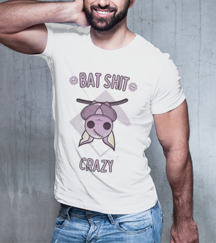 Bat Shit Crazy Purple Bat Hanging Upside Down With Flowers T-Shirt
