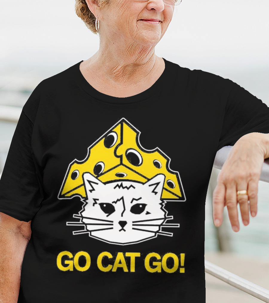 Go Cat Go Cheesehead Cat With Cheese Hat T-Shirt