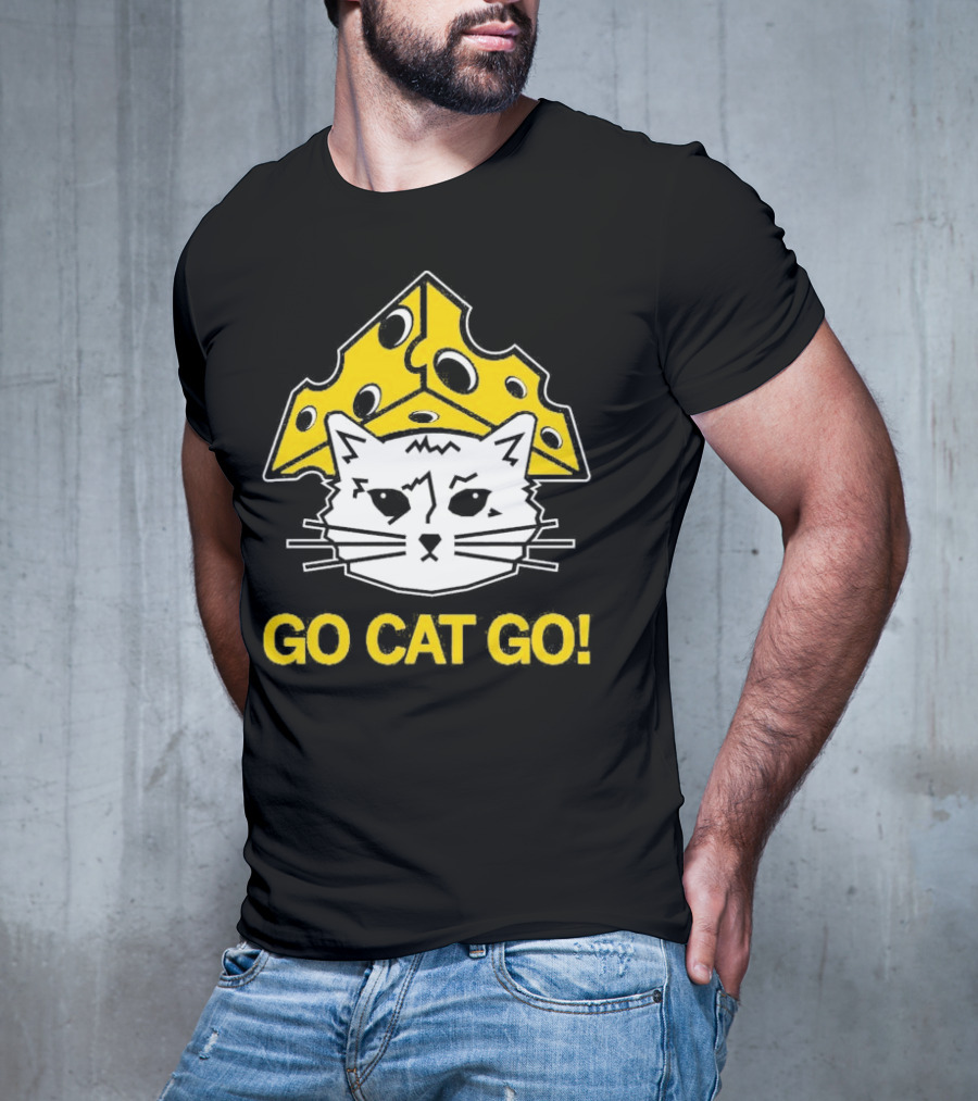 Go Cat Go Cheesehead Cat With Cheese Hat T-Shirt