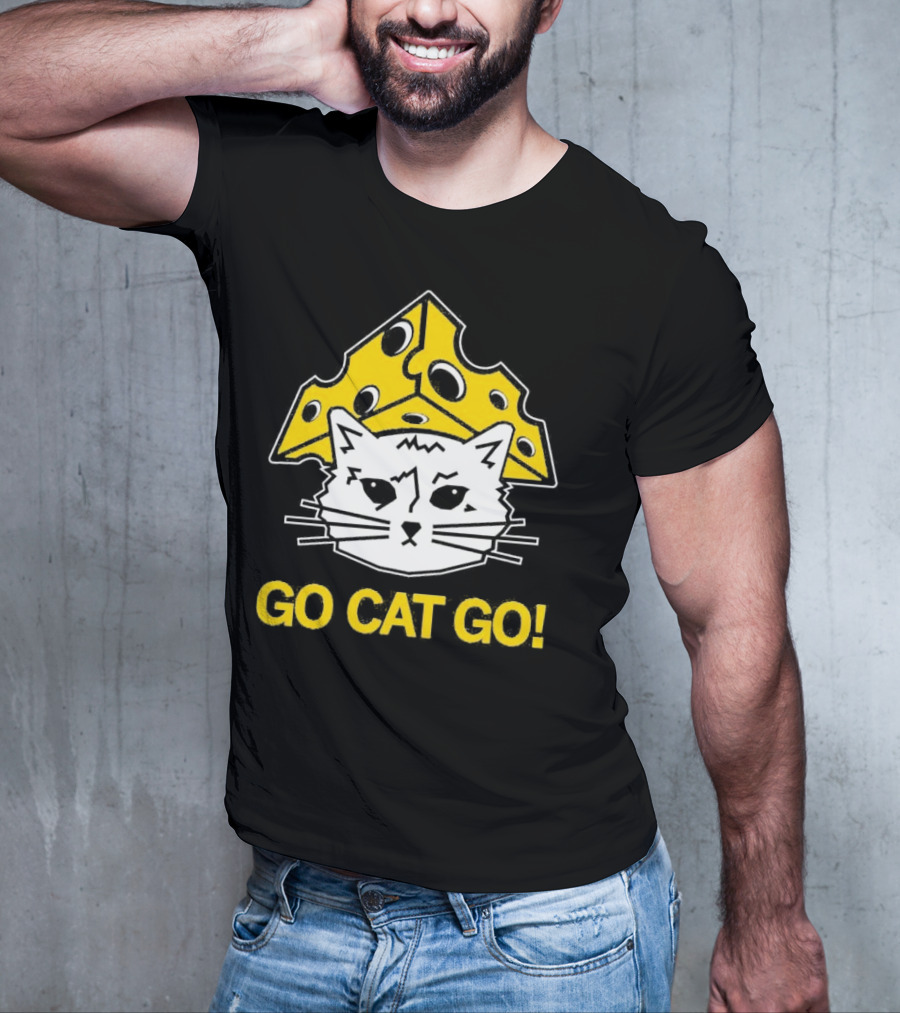 Go Cat Go Cheesehead Cat With Cheese Hat T-Shirt