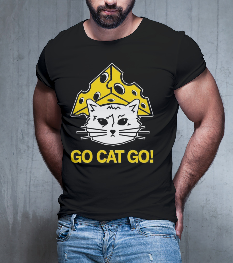 Go Cat Go Cheesehead Cat With Cheese Hat T-Shirt