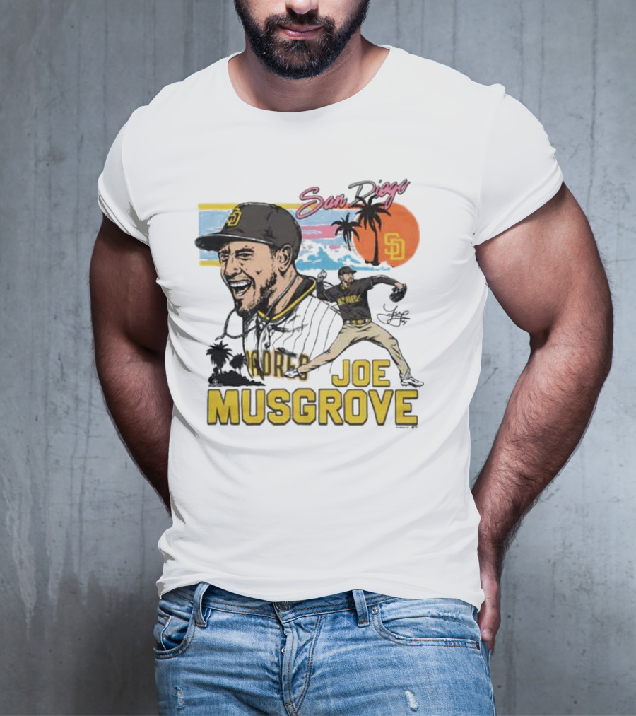 Joe Musgrove San Diego Padres Sunset Palm Trees Signature Caricature T-Shirt