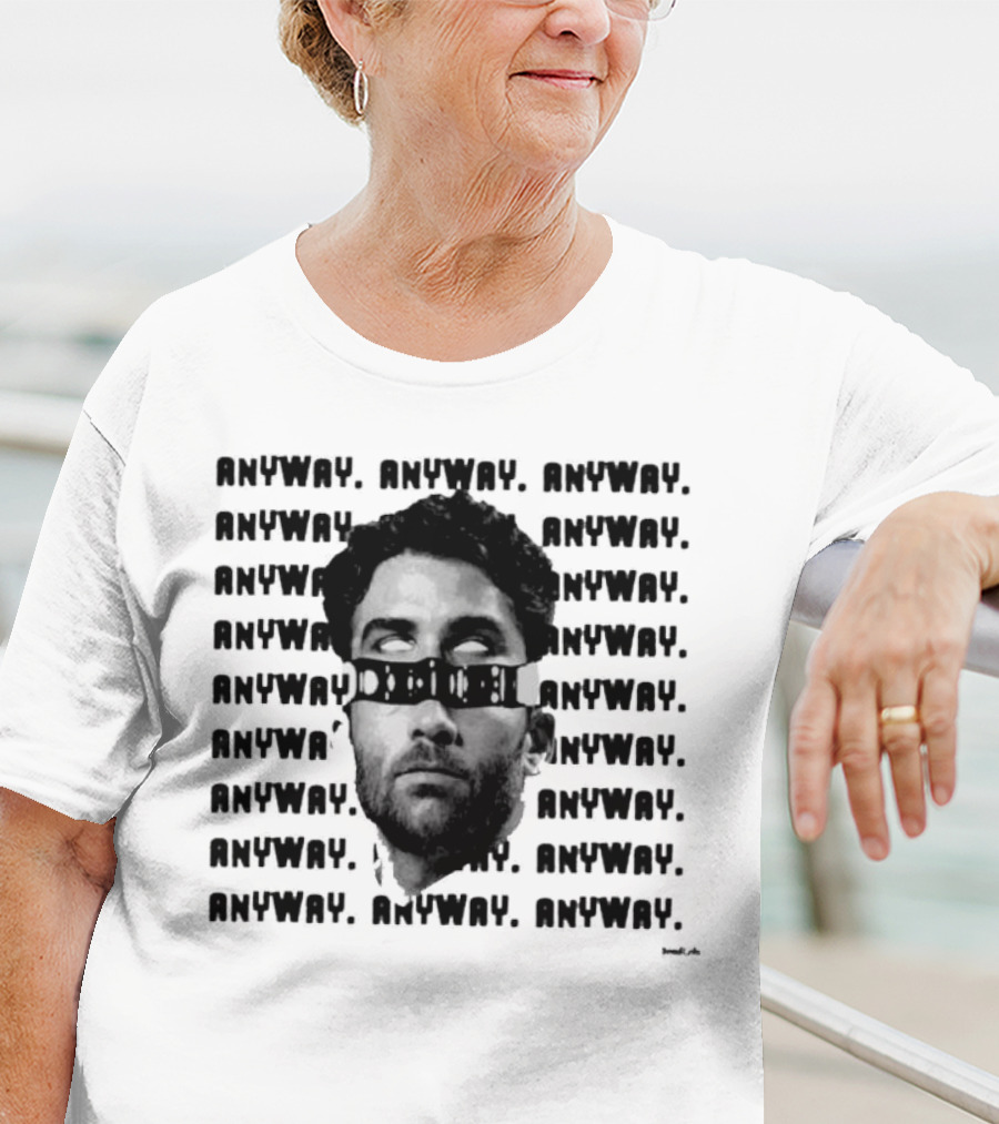 ANYWAY Black And White Portrait Repeated Text T-Shirt