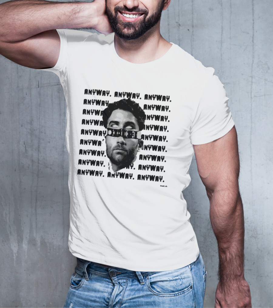 ANYWAY Black And White Portrait Repeated Text T-Shirt