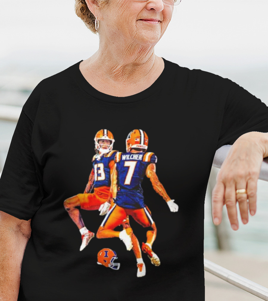 Illinois Fighting Illini Pat Bryant Kenari Wilcher Hang Time Football Jump T-Shirt