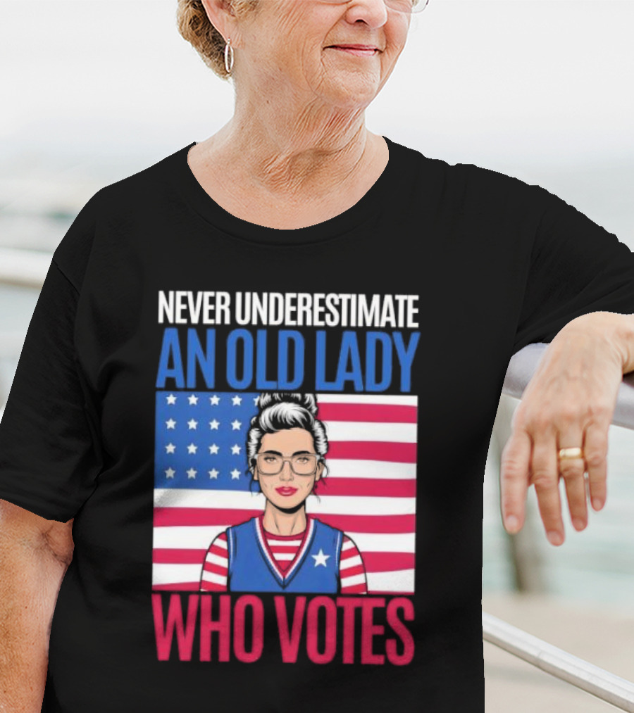 Never Underestimate An Old Lady Who Votes US Flag Iconic T-Shirt