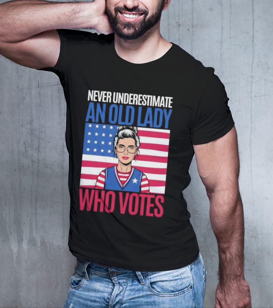 Never Underestimate An Old Lady Who Votes US Flag Iconic T-Shirt
