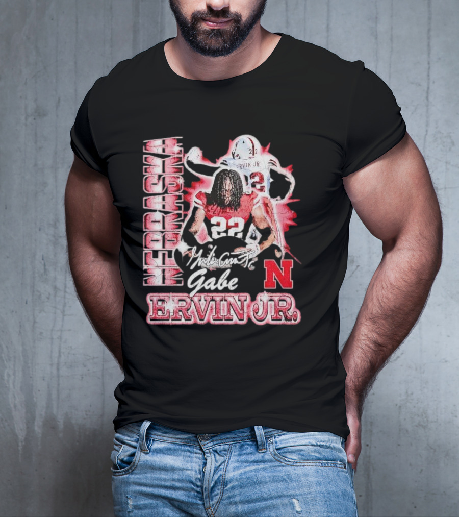 Nebraska Cornhuskers Gabe Ervin Jr. Signature Retro Football 22 T-Shirt