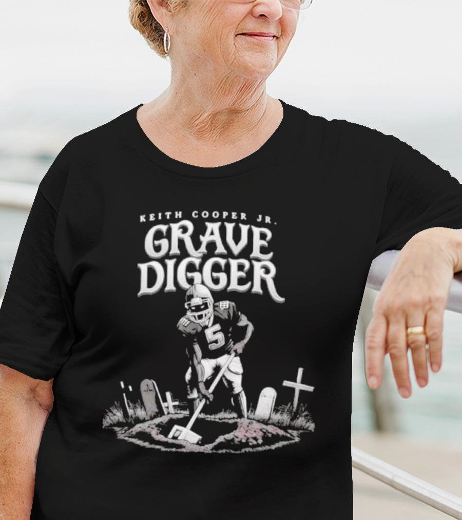 Keith Cooper Jr Grave Digger Football Player With Shovel Graveyard Scene T-Shirt