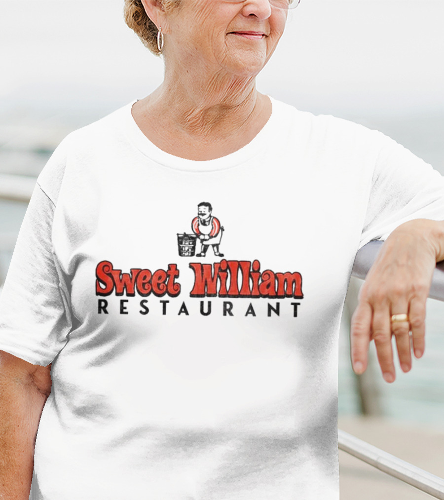 Sweet William Restaurant Nostalgic Logo With Man Carrying Bucket T-Shirt