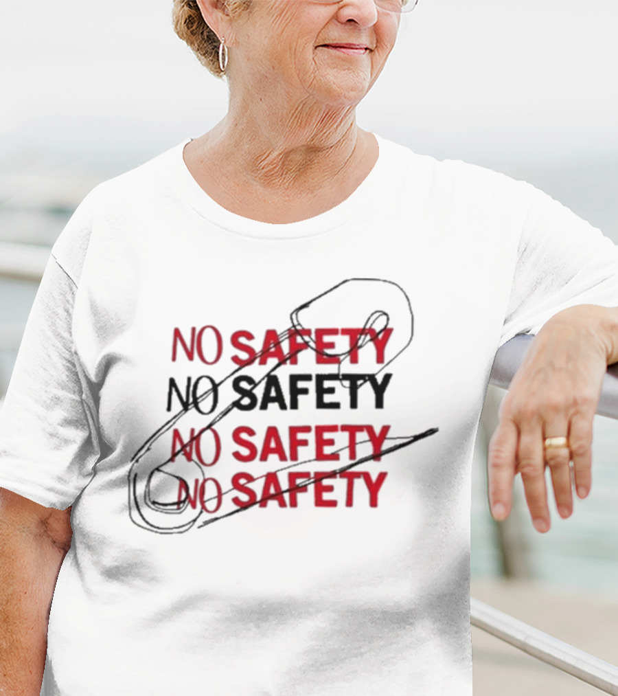 NO SAFETY Safety Pin Repeated Text T-Shirt