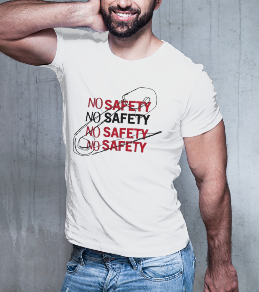 NO SAFETY Safety Pin Repeated Text T-Shirt