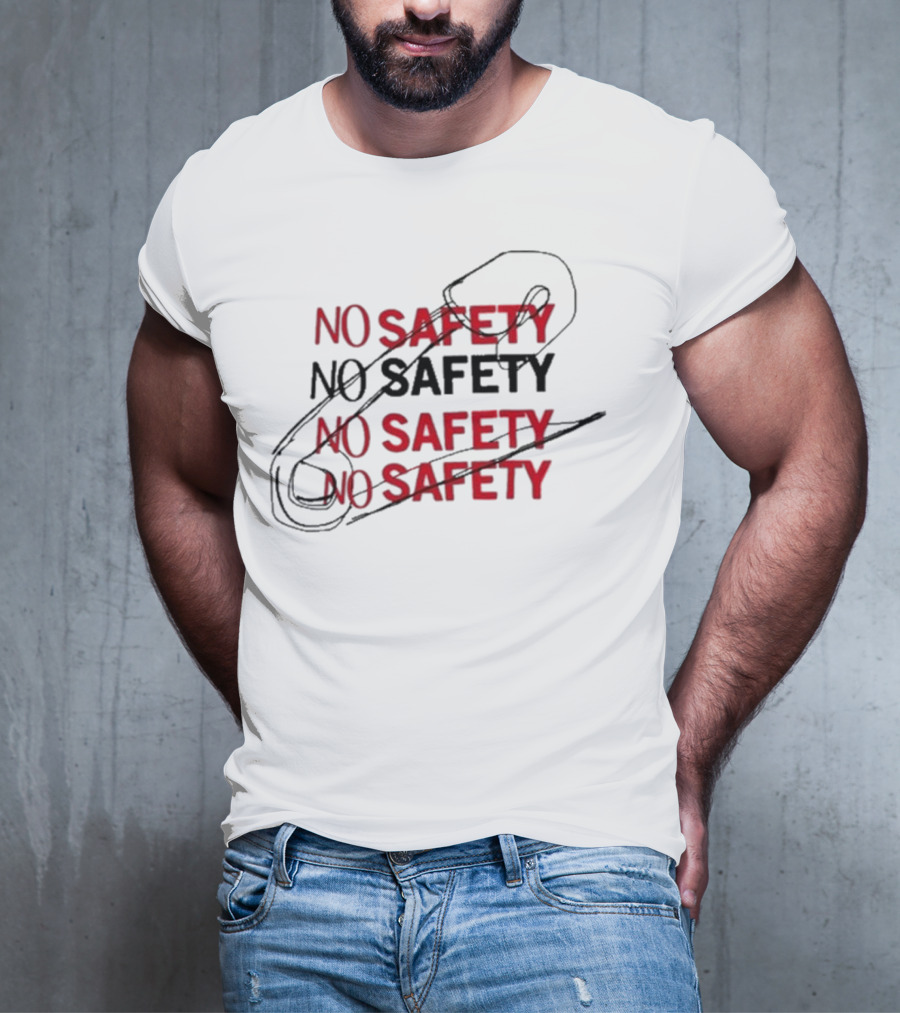 NO SAFETY Safety Pin Repeated Text T-Shirt