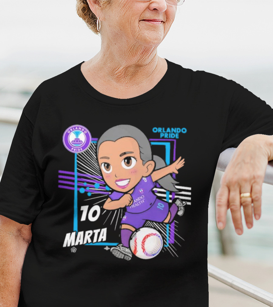 Orlando Pride Marta 10 Chibi Soccer Black T-Shirt