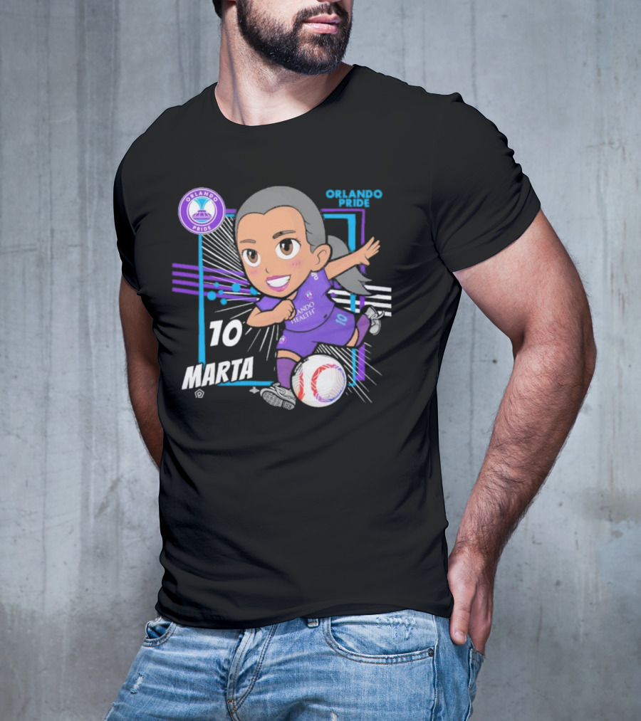 Orlando Pride Marta 10 Chibi Soccer Black T-Shirt