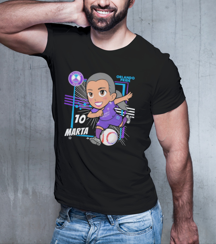 Orlando Pride Marta 10 Chibi Soccer Black T-Shirt