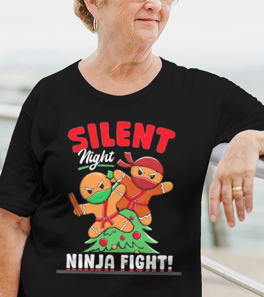 Silent Night Ninja Fight Gingerbread Christmas T-Shirt