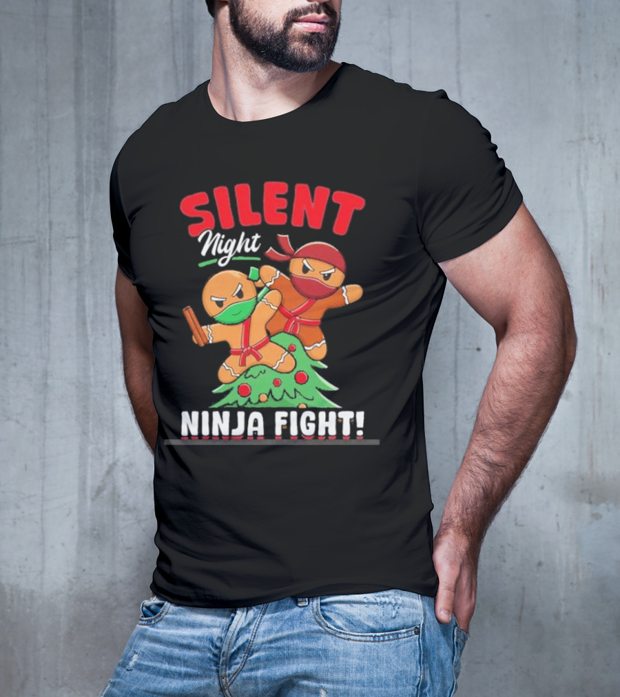 Silent Night Ninja Fight Gingerbread Christmas T-Shirt
