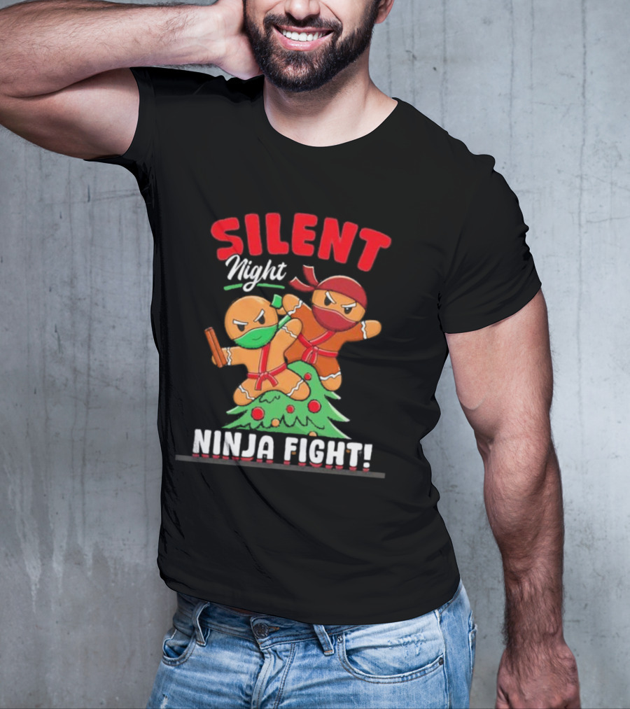 Silent Night Ninja Fight Gingerbread Christmas T-Shirt