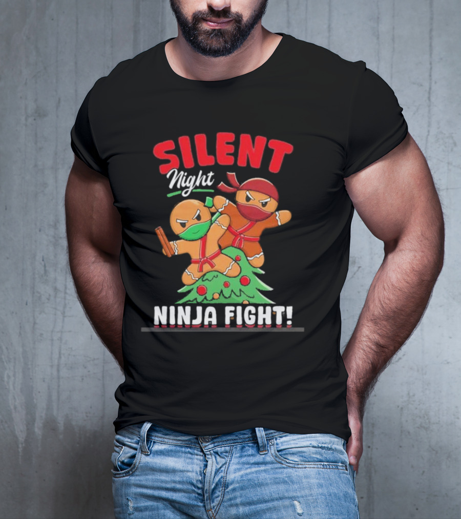 Silent Night Ninja Fight Gingerbread Christmas T-Shirt