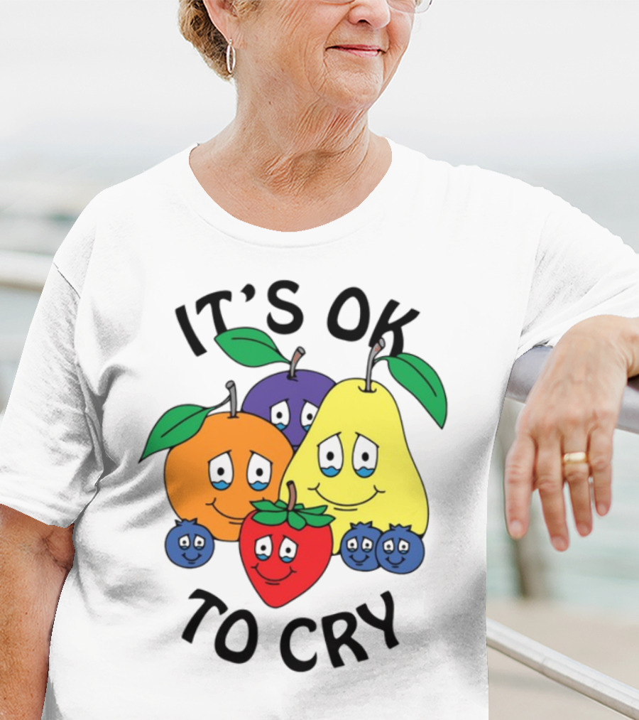 Chnge Fruits It's Ok To Cry With Smiling Cartoon Fruit Faces T-Shirt