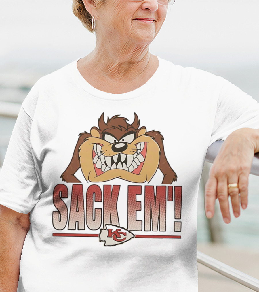 Looney Tunes Taz Kansas City Chiefs Sack 'Em KC T-Shirt